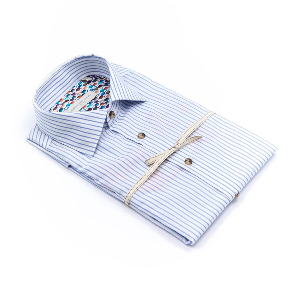 Alessandro Lamura Camicia Con Ricamo Rigata Collo Francese