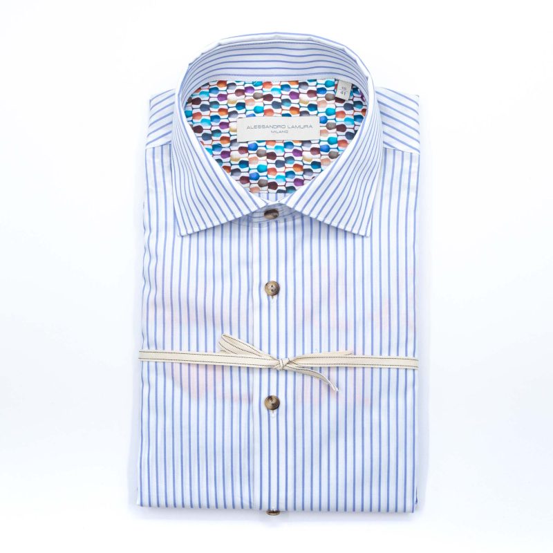 Alessandro Lamura Camicia Con Ricamo Rigata Collo Francese