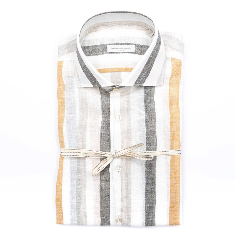 Alessandro Lamura Camicia Con Righe In Lino Collo Francese