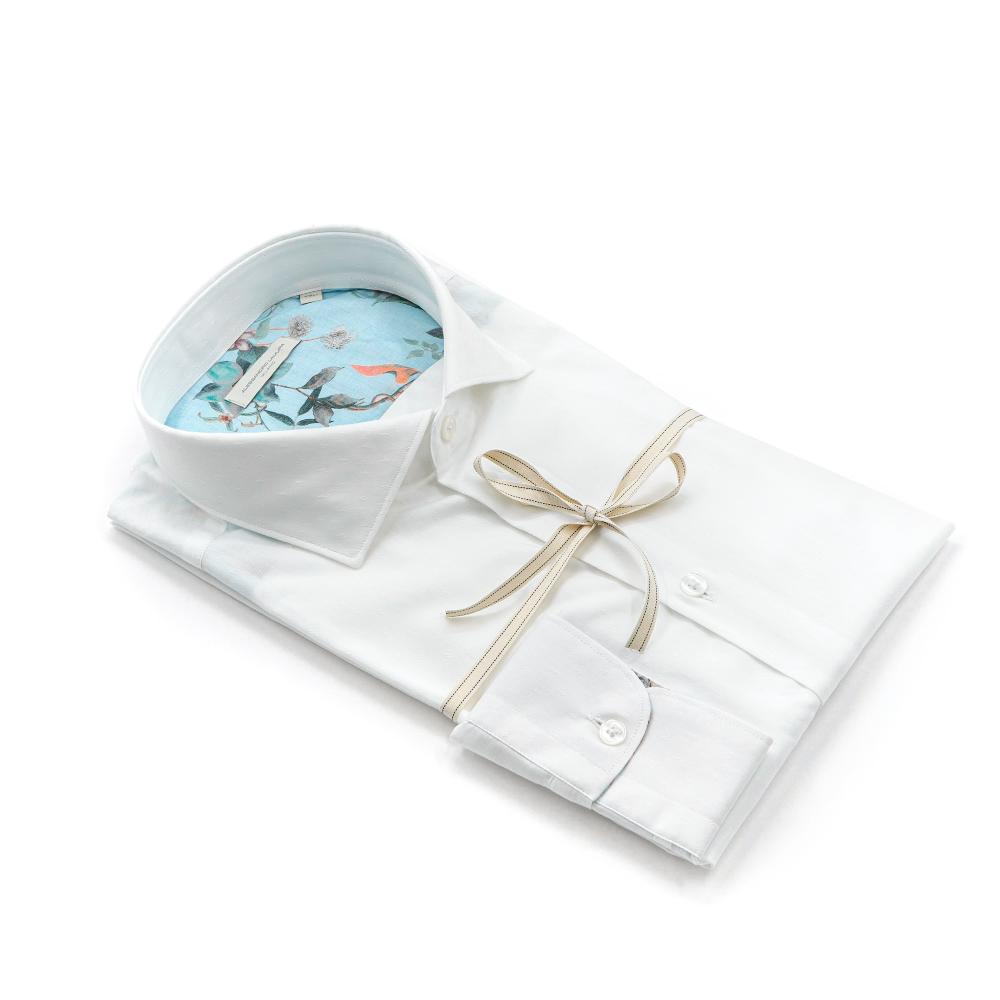 Alessandro Lamura Camicia Dobby Collo Francese Bianca