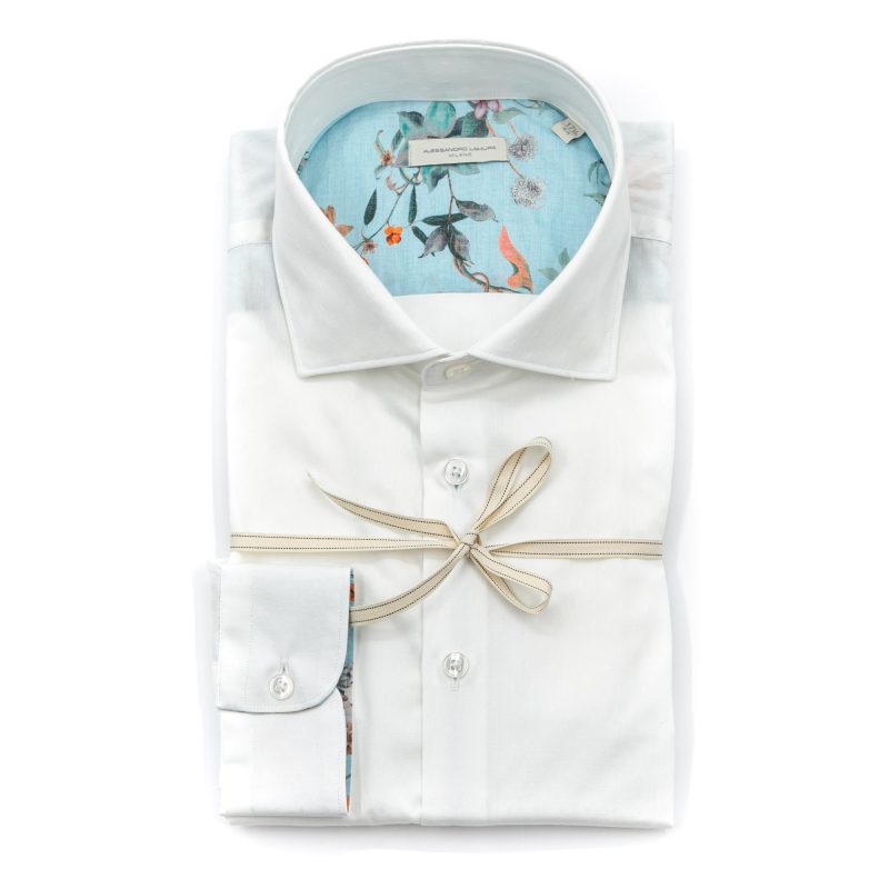 Alessandro Lamura Camicia Dobby Collo Francese Bianca