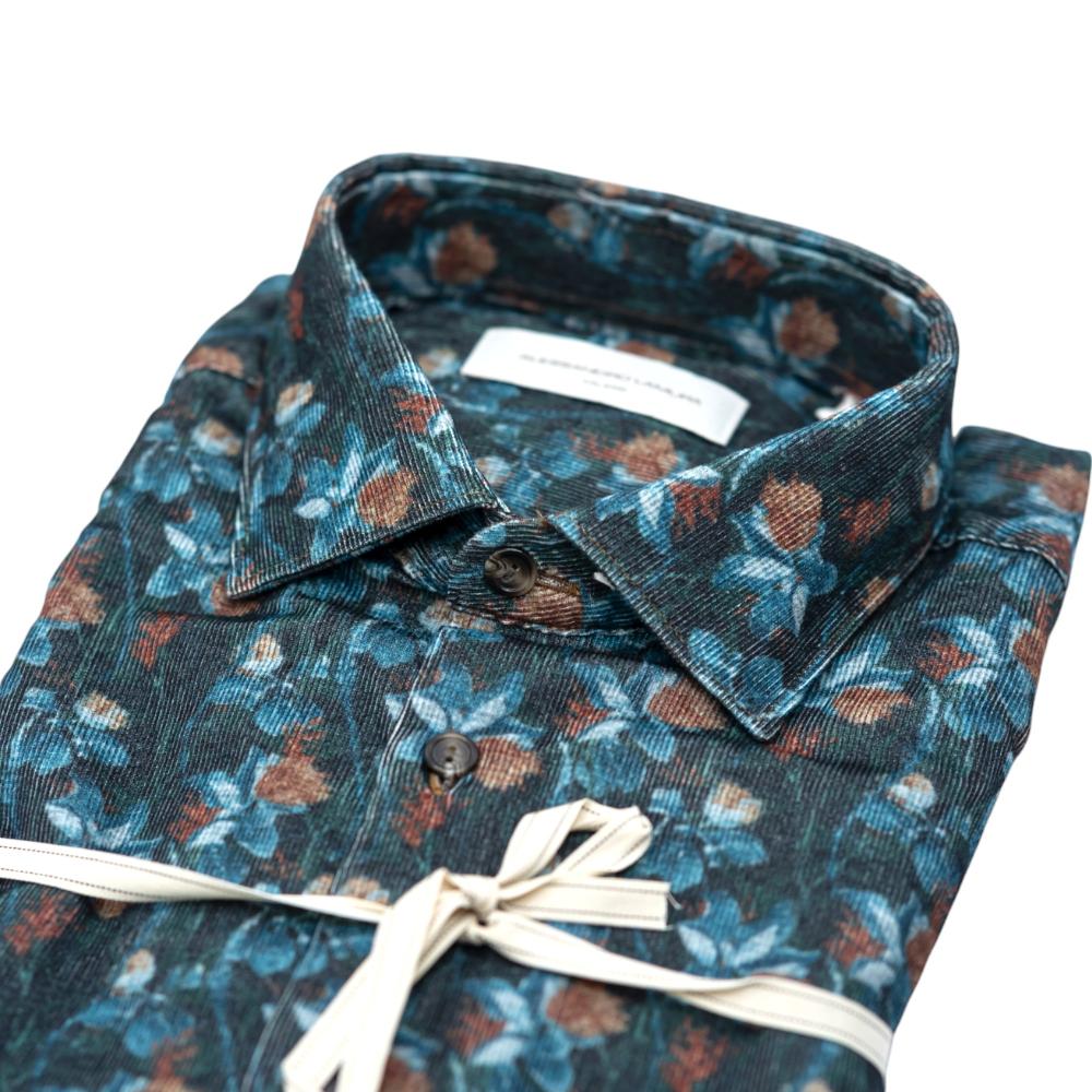 Alessandro Lamura Camicia Fantasia Floreale Verde Scuro E Blu