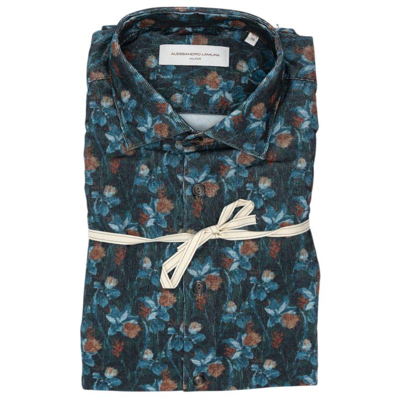 Alessandro Lamura Camicia Fantasia Floreale Verde scuro e Blu