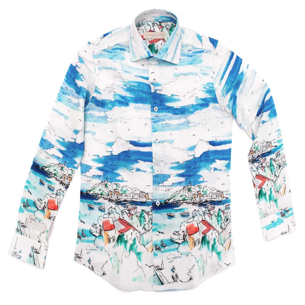 Alessandro Lamura Camicia Fantasia Mare Collo Francese