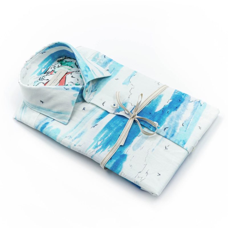 Alessandro Lamura Camicia Fantasia Mare Collo Francese