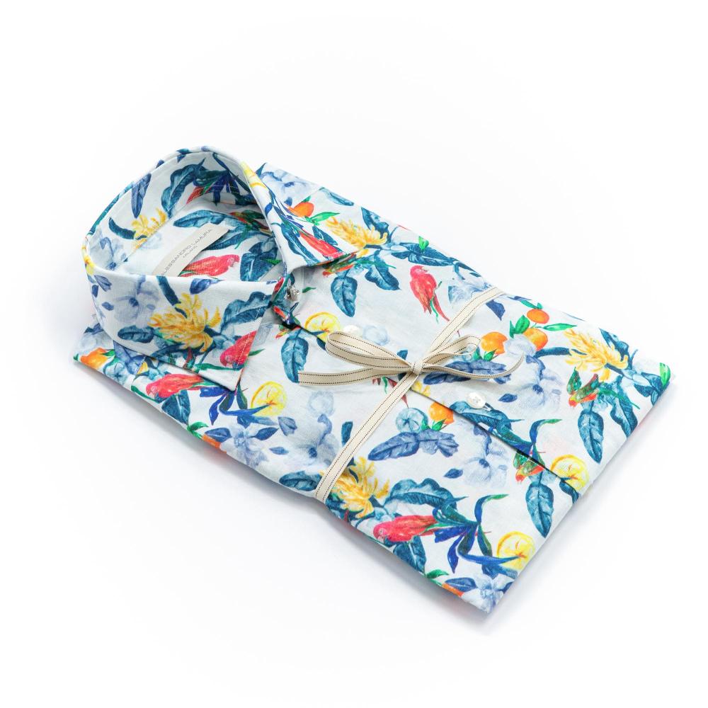 Alessandro Lamura Camicia Fantasia Pappagalli Collo Italiano