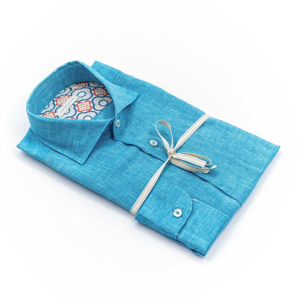 Alessandro Lamura Camicia Floreale Azzurra Collo Francese