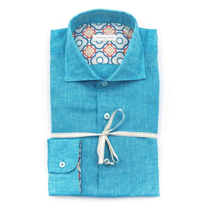 Alessandro Lamura Camicia Floreale Azzurra Collo Francese