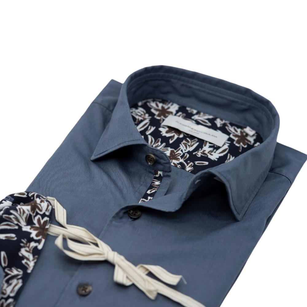 Alessandro Lamura Camicia Grigio Scuro Con Dettagli Floreali A Contrasto