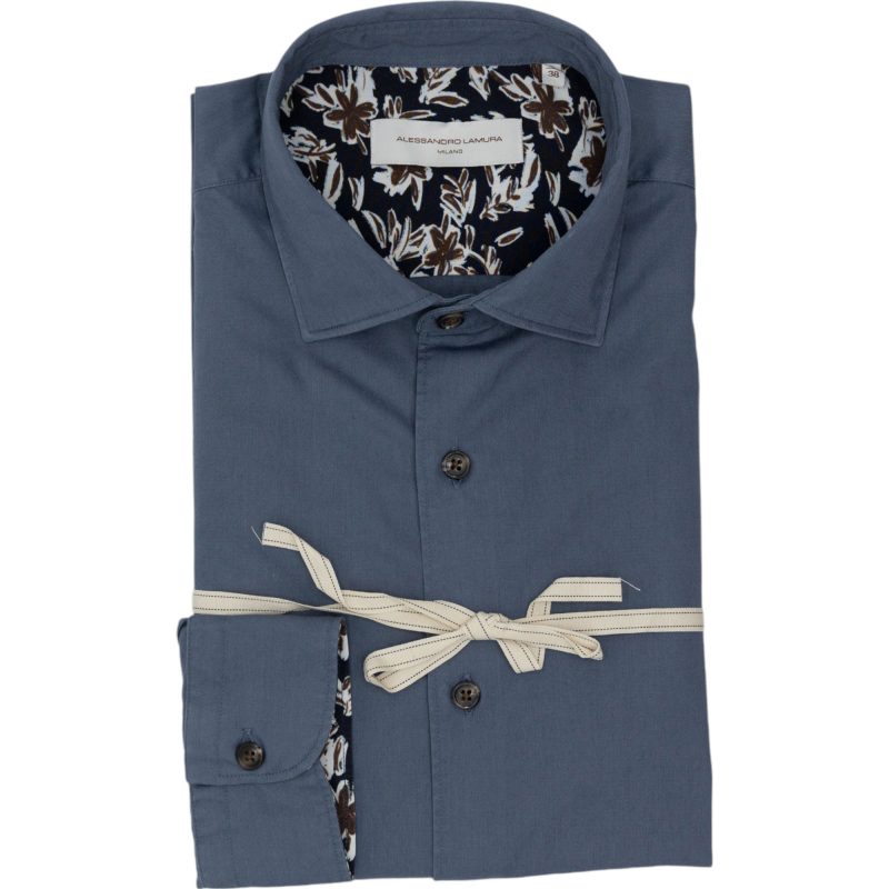 Alessandro Lamura Camicia Grigio Scuro Con Dettagli Floreali a Contrasto