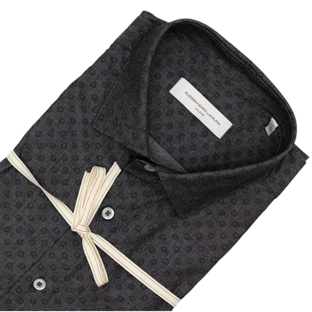 Alessandro Lamura Camicia Grigio Scuro Con Trama Geometrica