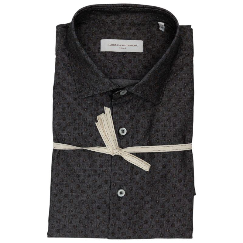 Alessandro Lamura Camicia Grigio Scuro con Trama Geometrica