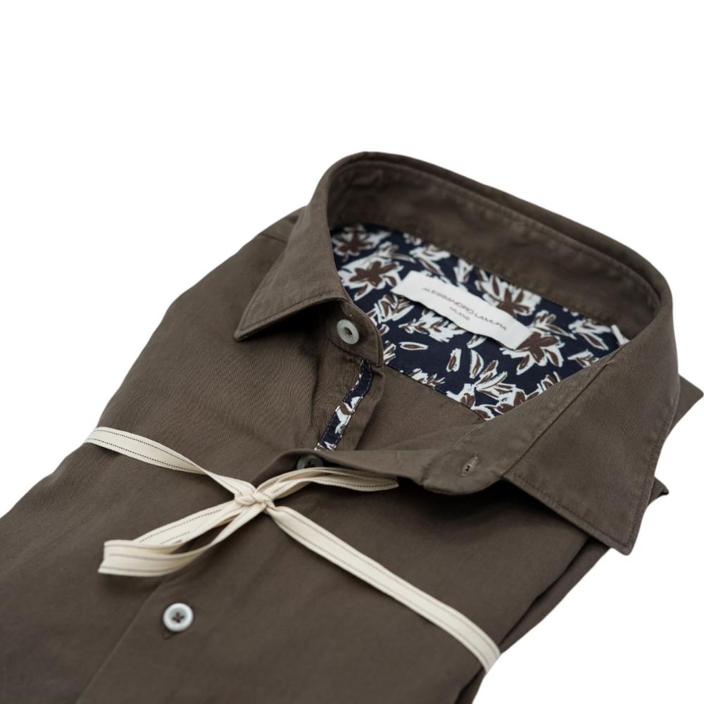 Alessandro Lamura Camicia In Gabardine Tinta In Capo Verde Oliva Con Dettagli Floreali A Contrasto