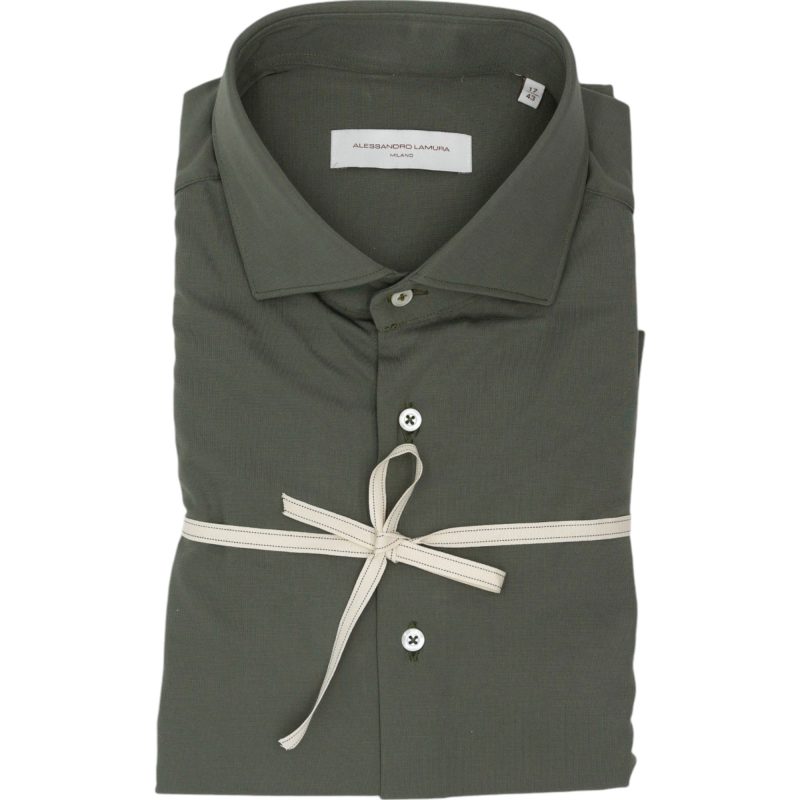 Alessandro Lamura Camicia in Maglina Verde Oliva Tinta Unita Alessandro Lamura Camicia in Maglina Verde Oliva Tinta Unita