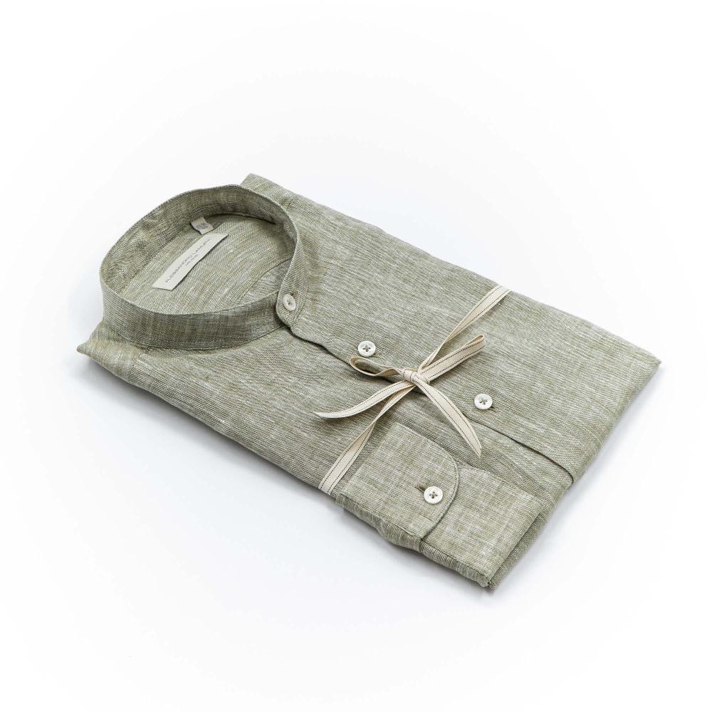 Alessandro Lamura Camicia Lino Militare Collo Coreano Uomo