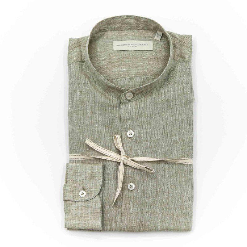 Alessandro Lamura Camicia Lino militare Collo Coreano Uomo