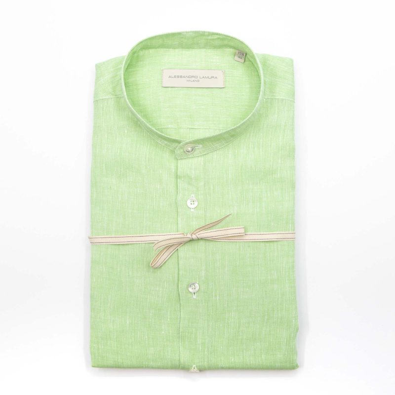 Alessandro Lamura Camicia Lino Prato Collo Coreano Uomo