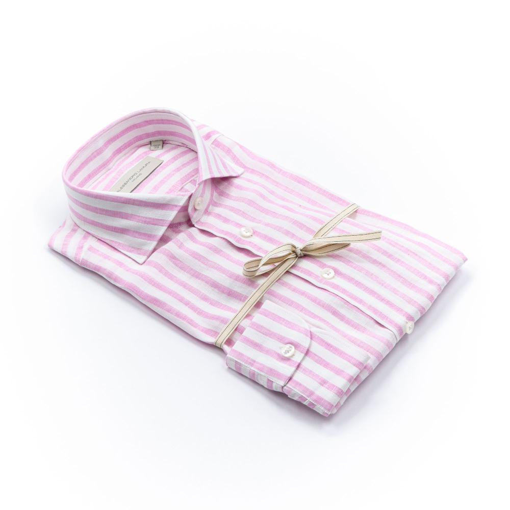Alessandro Lamura Camicia Lino Righe Rosa Collo Francese