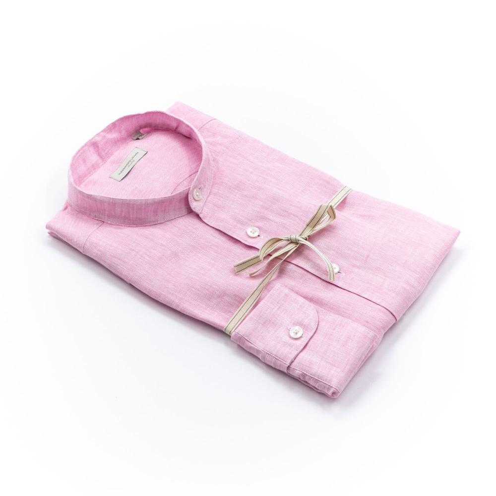 Alessandro Lamura Camicia Lino Rosa Collo Coreano Uomo