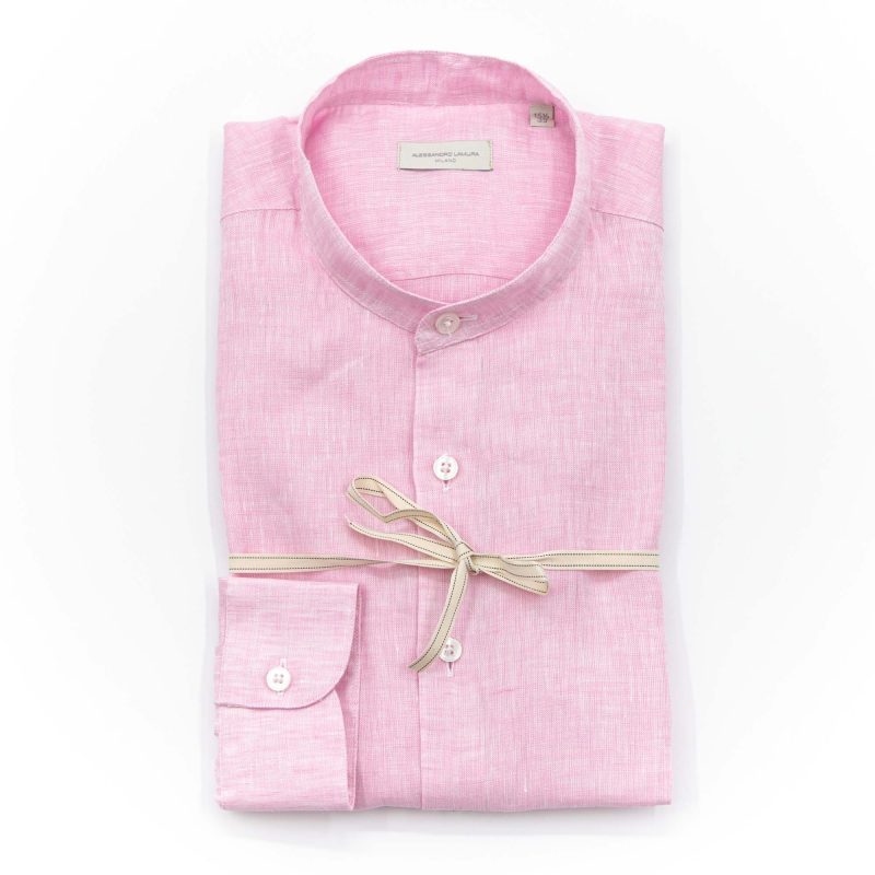 Alessandro Lamura Camicia Lino Rosa Collo Coreano Uomo