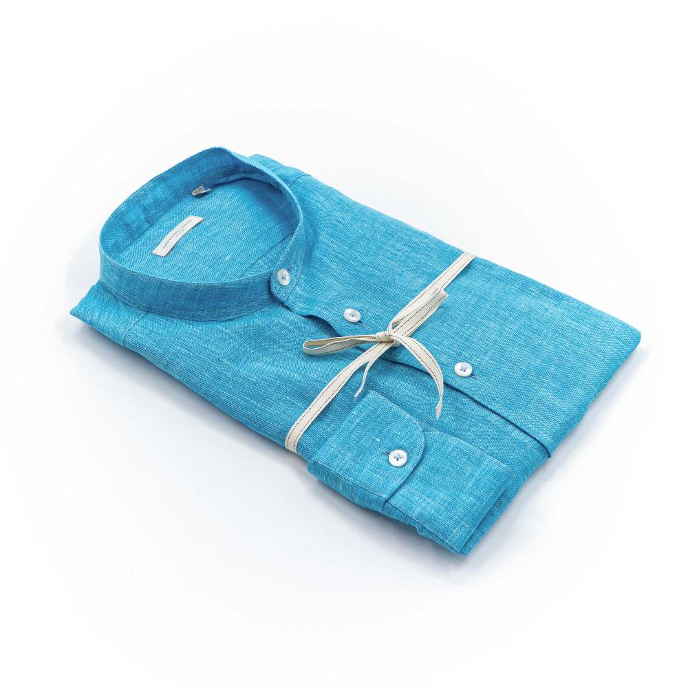 Alessandro Lamura Camicia Lino Sky Collo Coreano Uomo