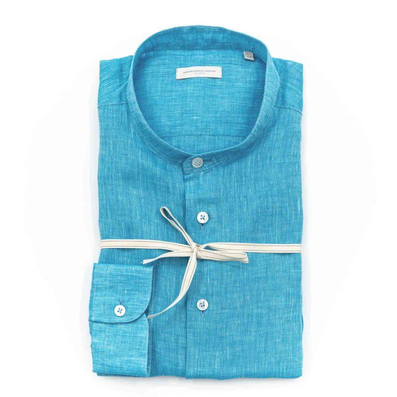 Alessandro Lamura Camicia Lino sky Collo Coreano Uomo