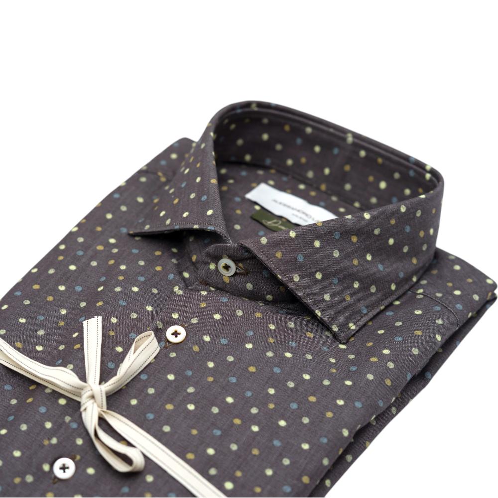 Alessandro Lamura Camicia Marrone Scuro Con Motivo A Pois Multicolore