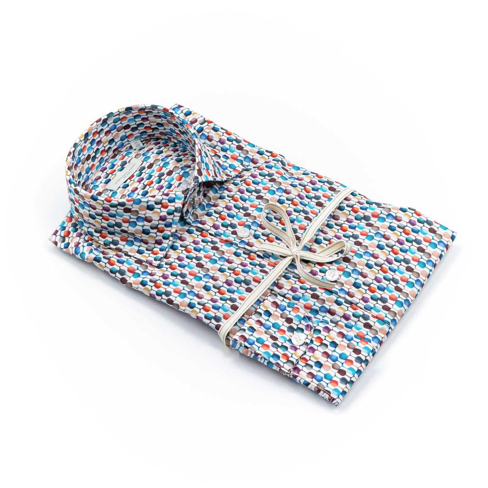 Alessandro Lamura Camicia Motivo Bicchieri Multicolor Collo Italiano