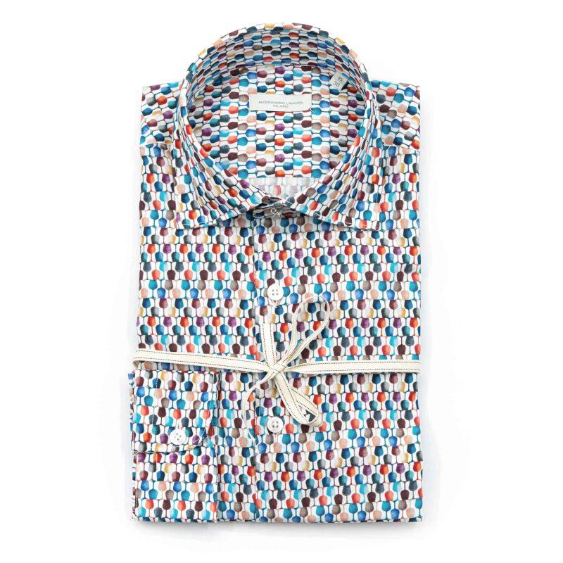 Alessandro Lamura Camicia Motivo Bicchieri Multicolor Collo Italiano