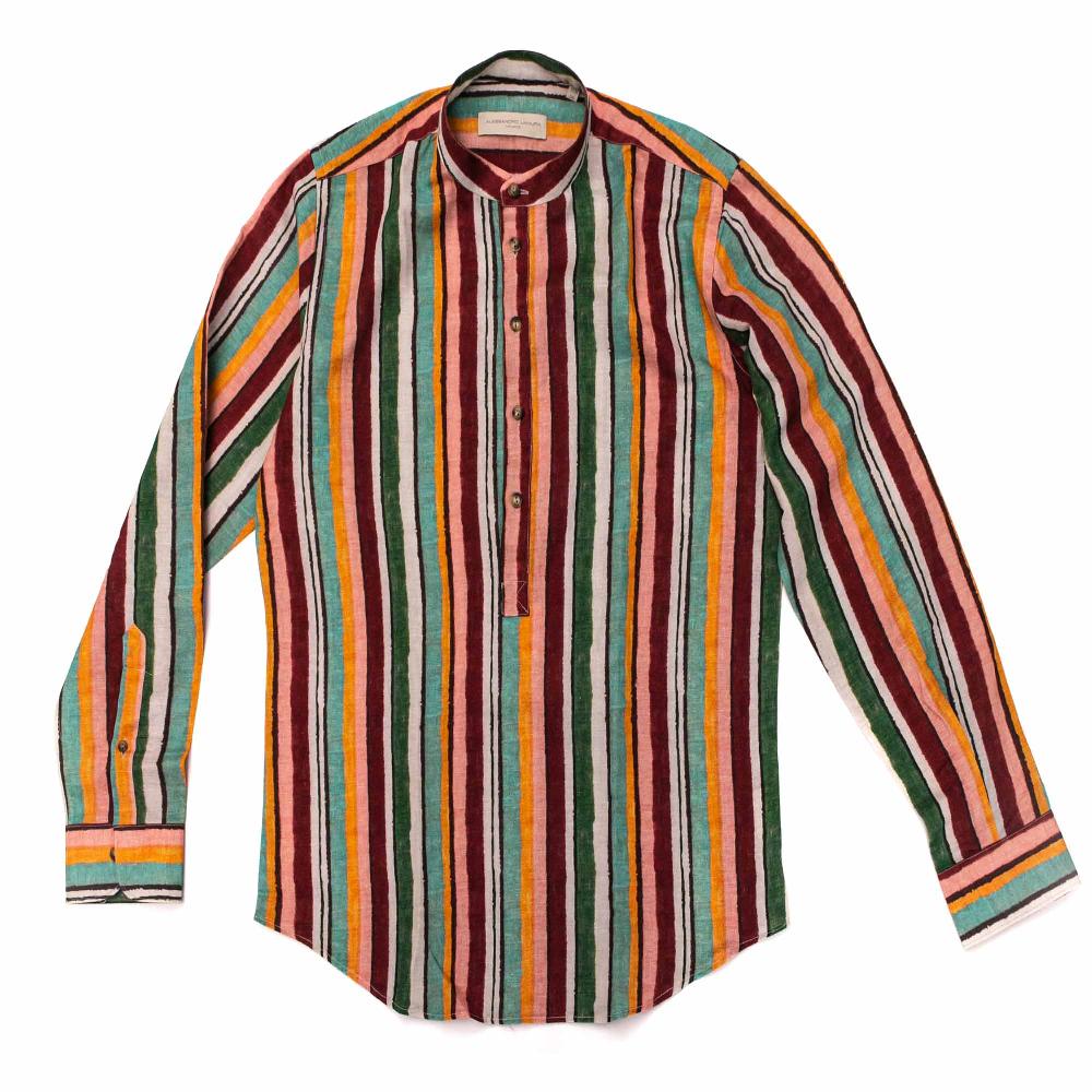 Alessandro Lamura Camicia Multicolor A Righe Collo Coreano