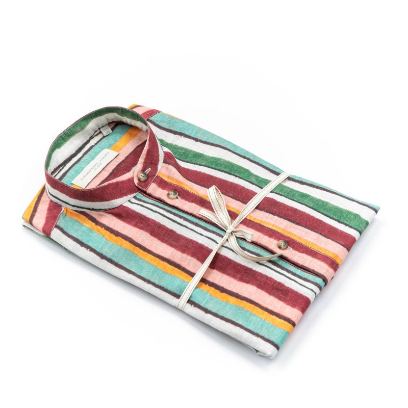Alessandro Lamura Camicia Multicolor a Righe Collo Coreano