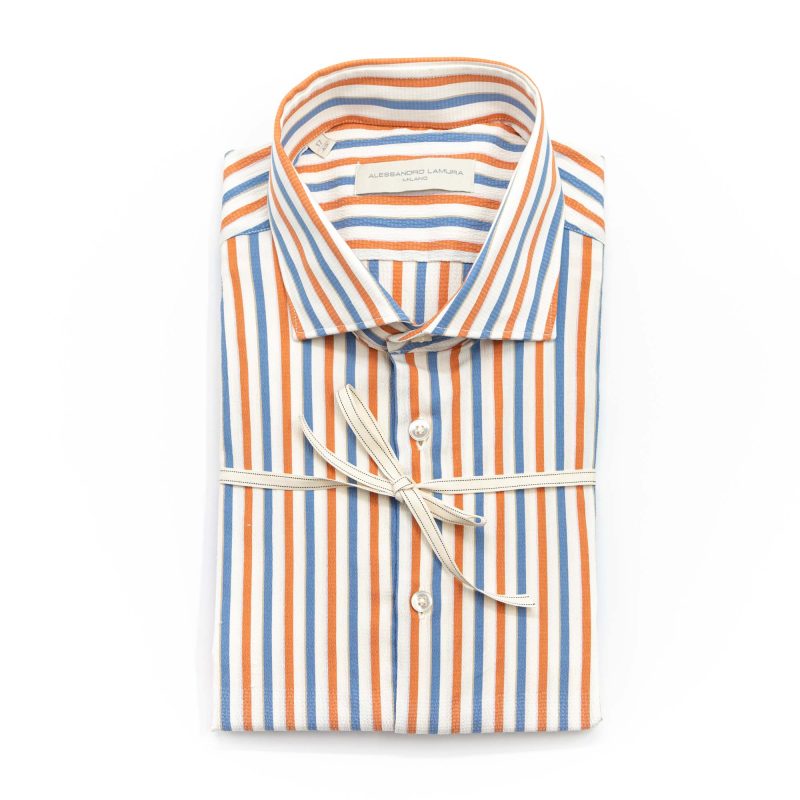 Alessandro Lamura Camicia Multicolor a Righe Groffata Collo Francese