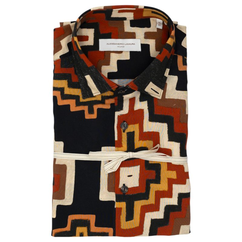 Alessandro Lamura Camicia Multicolore con Motivo Geometrico Audace Alessandro Lamura Camicia Multicolore con Motivo Geometrico Audace