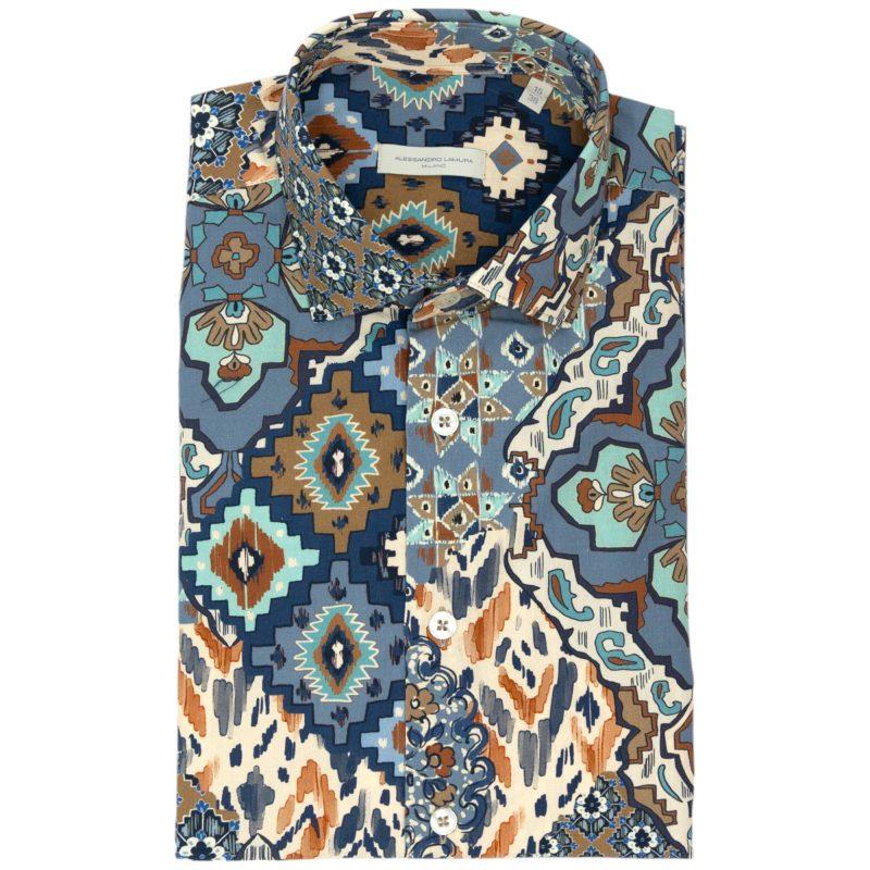 Alessandro Lamura Camicia Multicolore con Motivo Geometrico Etnico