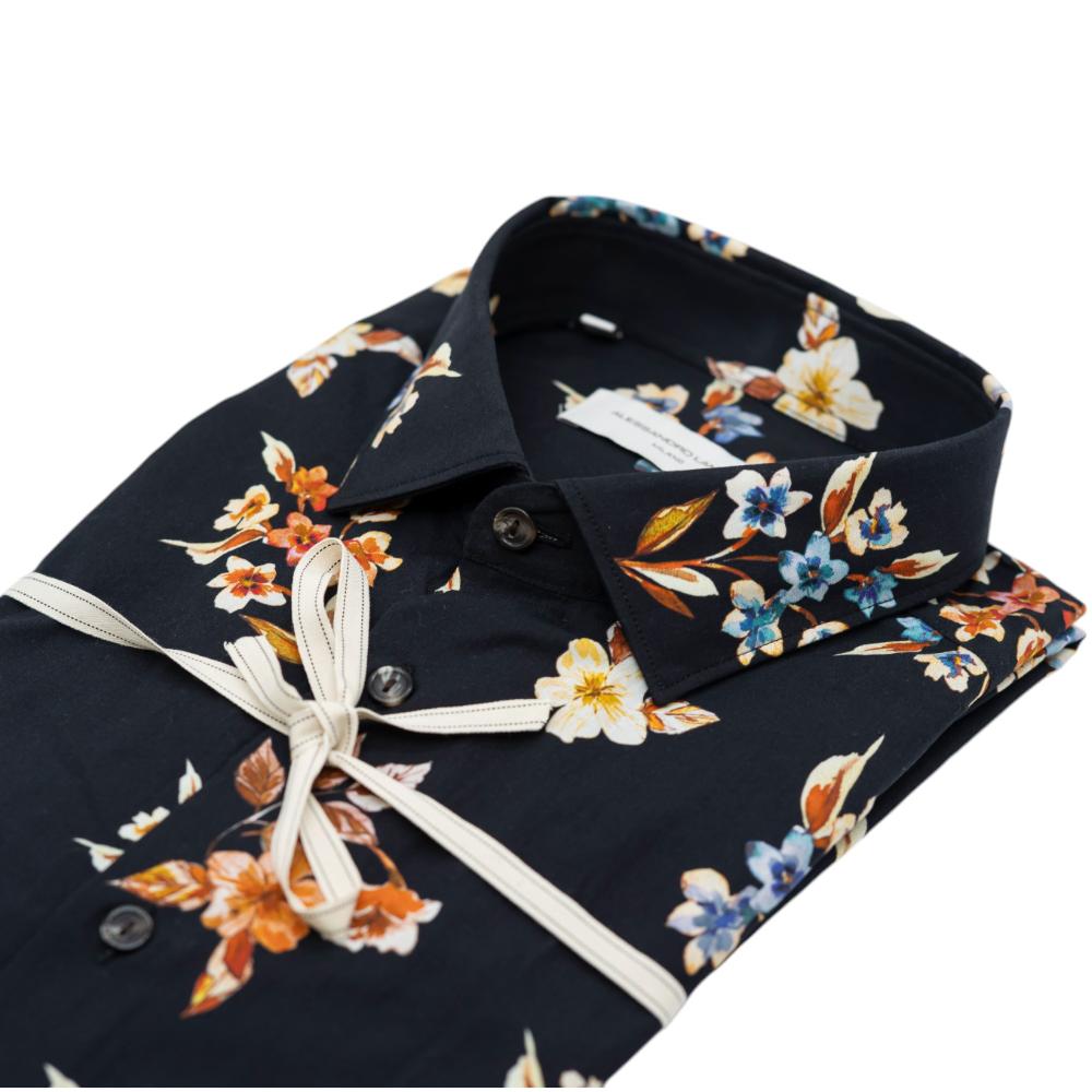 Alessandro Lamura Camicia Nera Con Motivo Floreale Multicolore