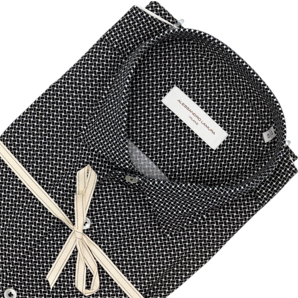 Alessandro Lamura Camicia Nera Con Motivo Geometrico Bianco