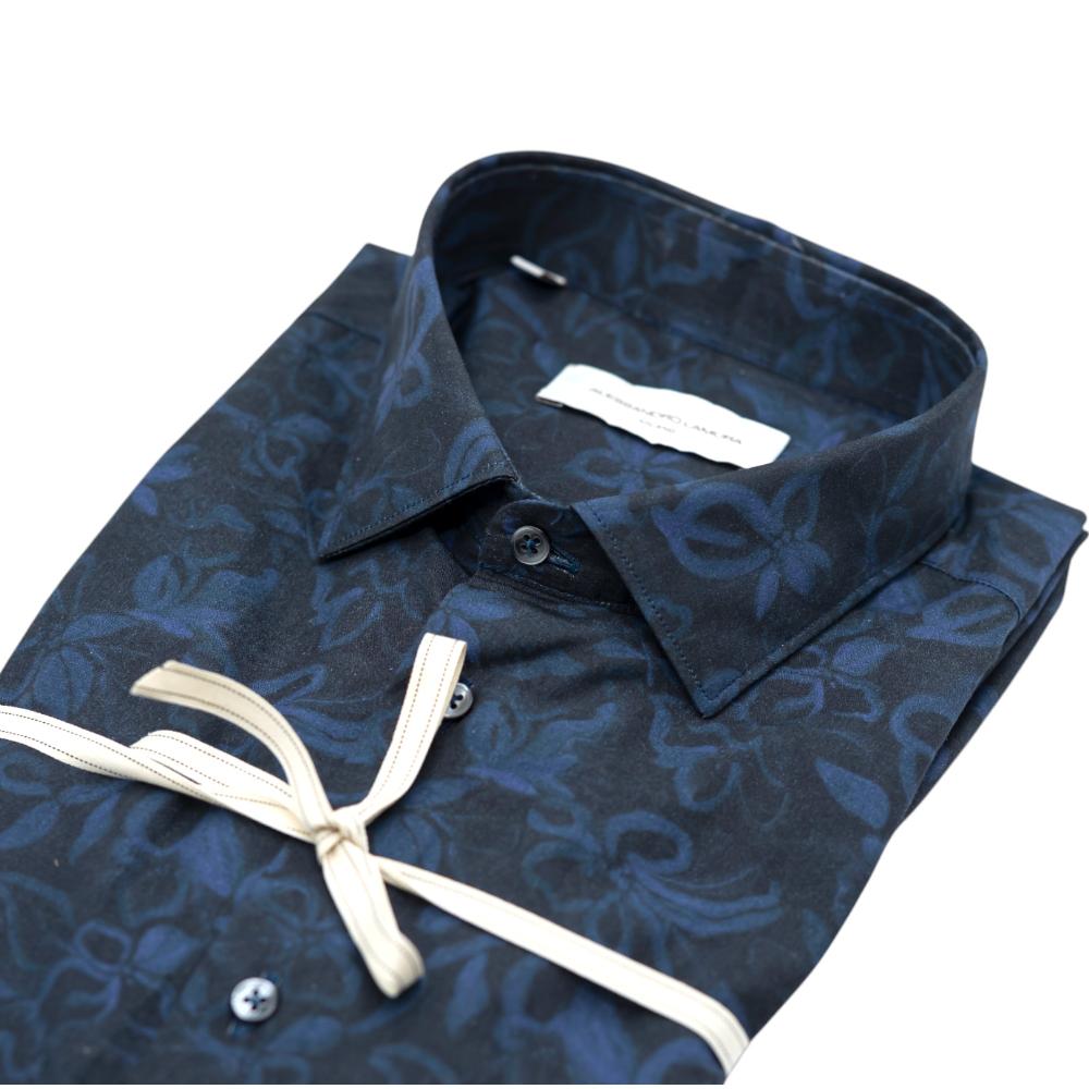 Alessandro Lamura Camicia Nera Con Stampa Floreale Blu