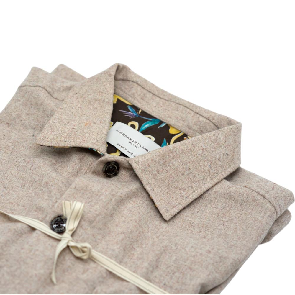 Alessandro Lamura Camicia Overshirt Beige Melangiato Con Dettagli Interni Floreali