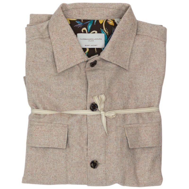 Alessandro Lamura Camicia Overshirt Beige Melangiato con Dettagli Interni Floreali