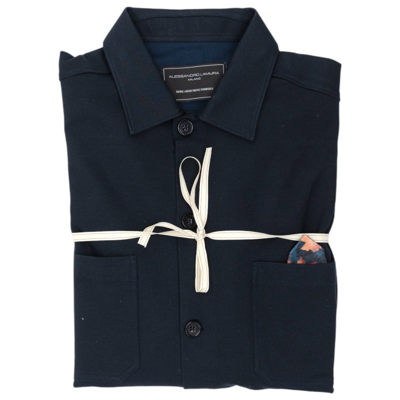 Alessandro Lamura Camicia Overshirt Blu Scuro con Dettaglio Fantasia a Contrasto