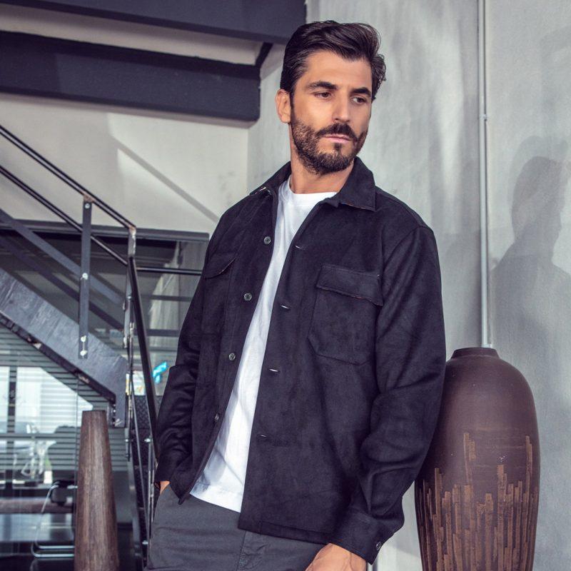 Alessandro Lamura Camicia Overshirt in Daino – Collo Italiano con contrasti