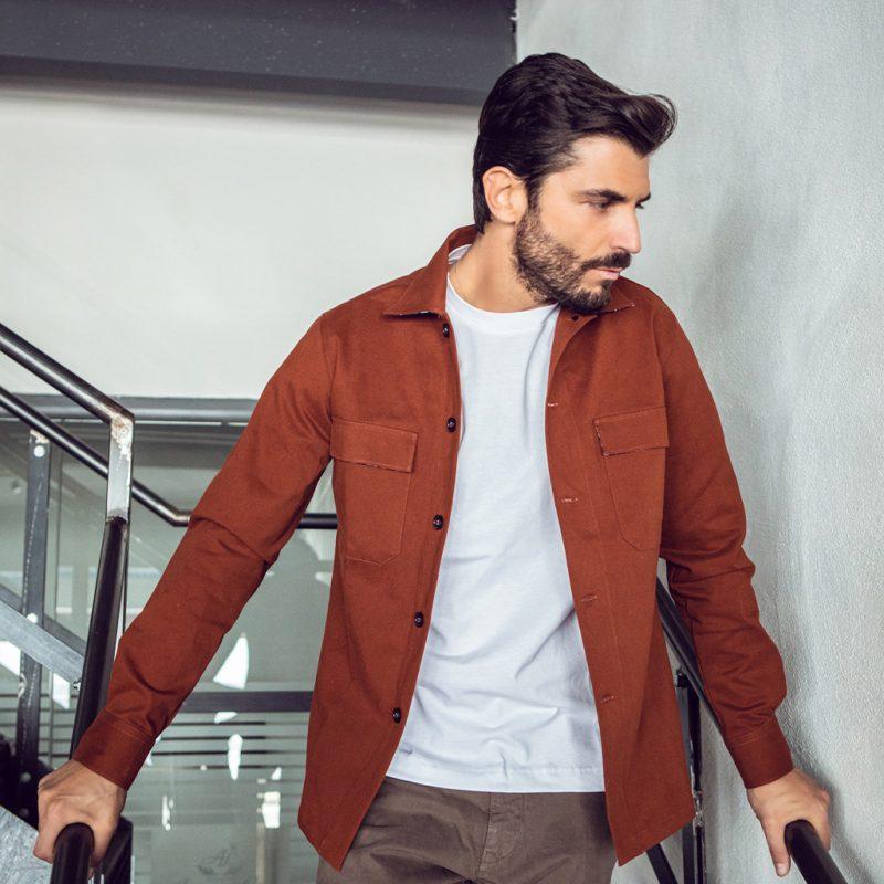 Alessandro Lamura Camicia Overshirt in Gabardine doppia – Collo Italiano con contrasti