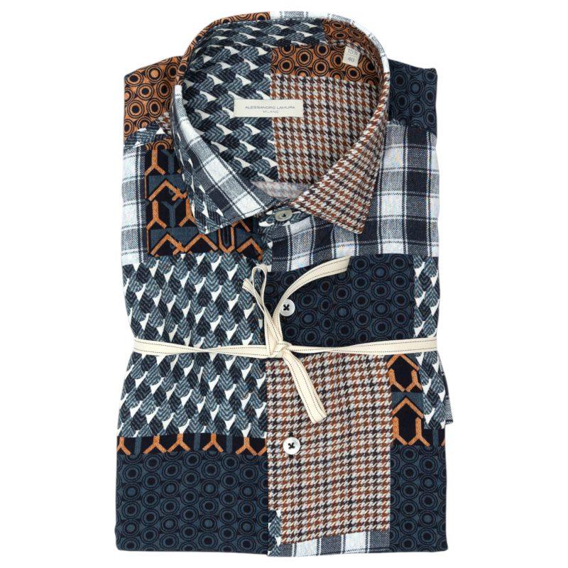 Alessandro Lamura Camicia Patchwork Multicolore con Motivi Geometrici e Quadri