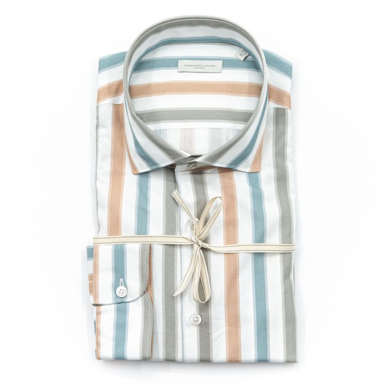 Alessandro Lamura Camicia Rigata Multicolor Collo Francese