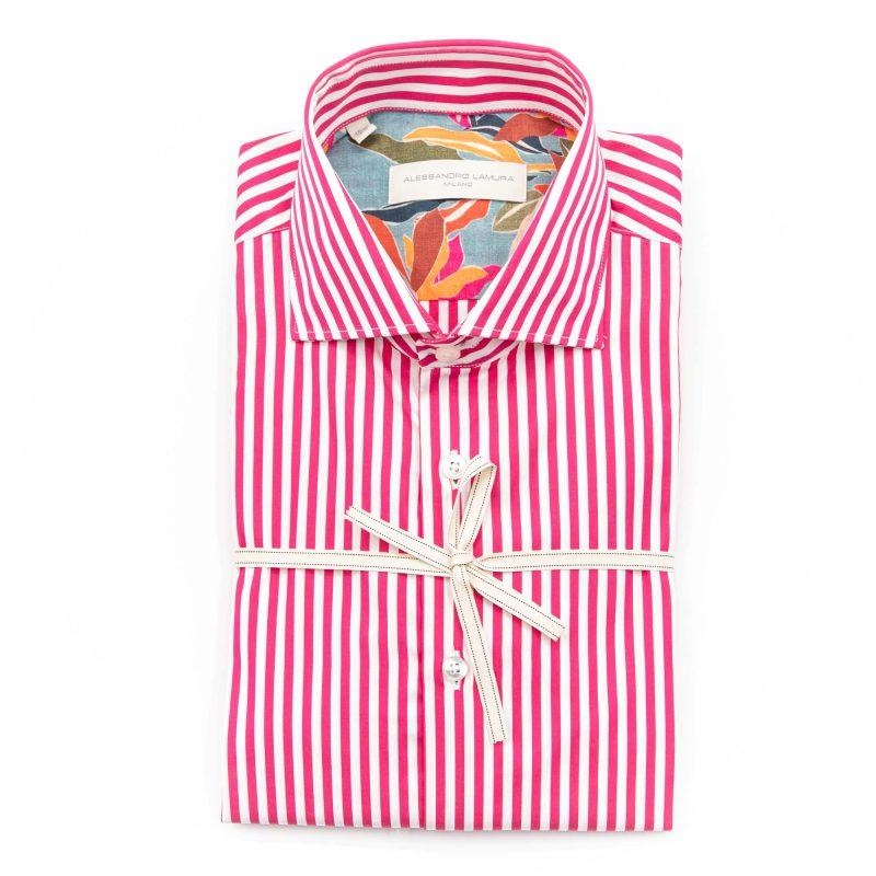 Alessandro Lamura Camicia Rossa Uomo a Righe Collo Francese