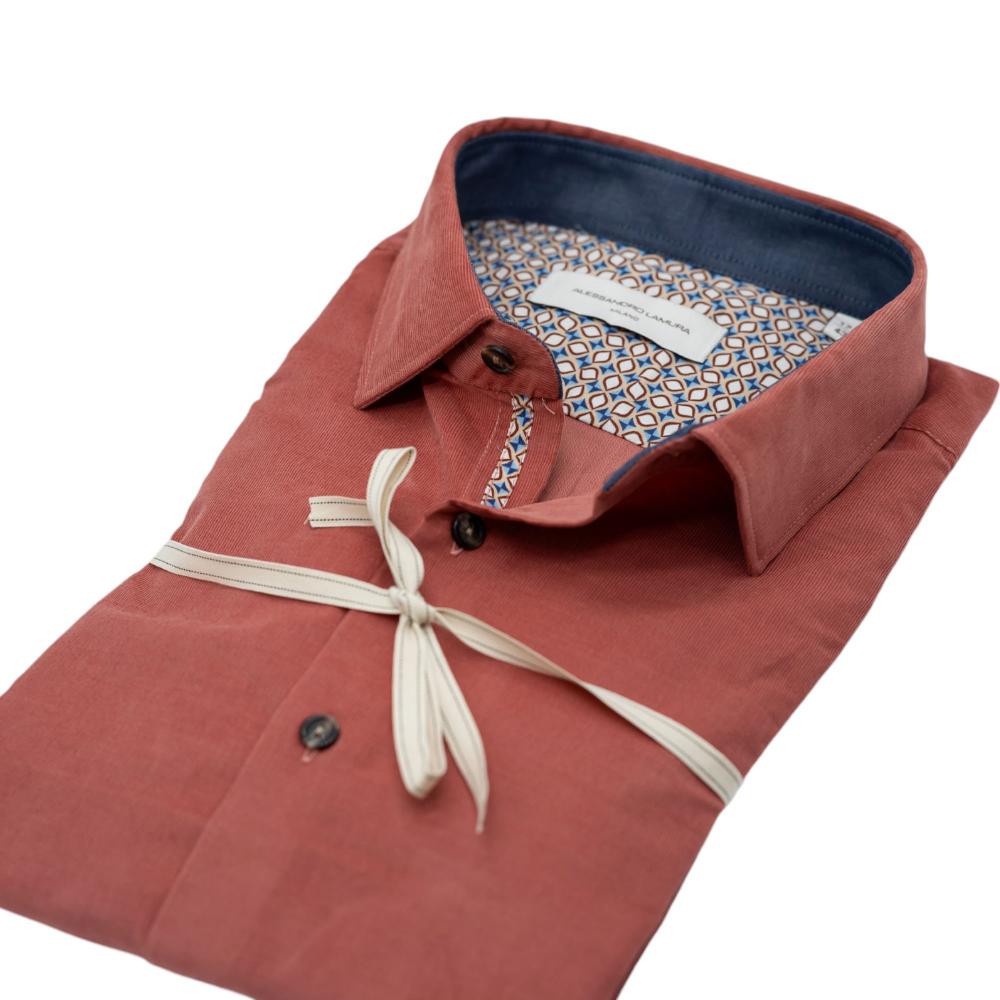 Alessandro Lamura Camicia Velluto Millerighe Ruggine Con Dettagli Interni Geometrici