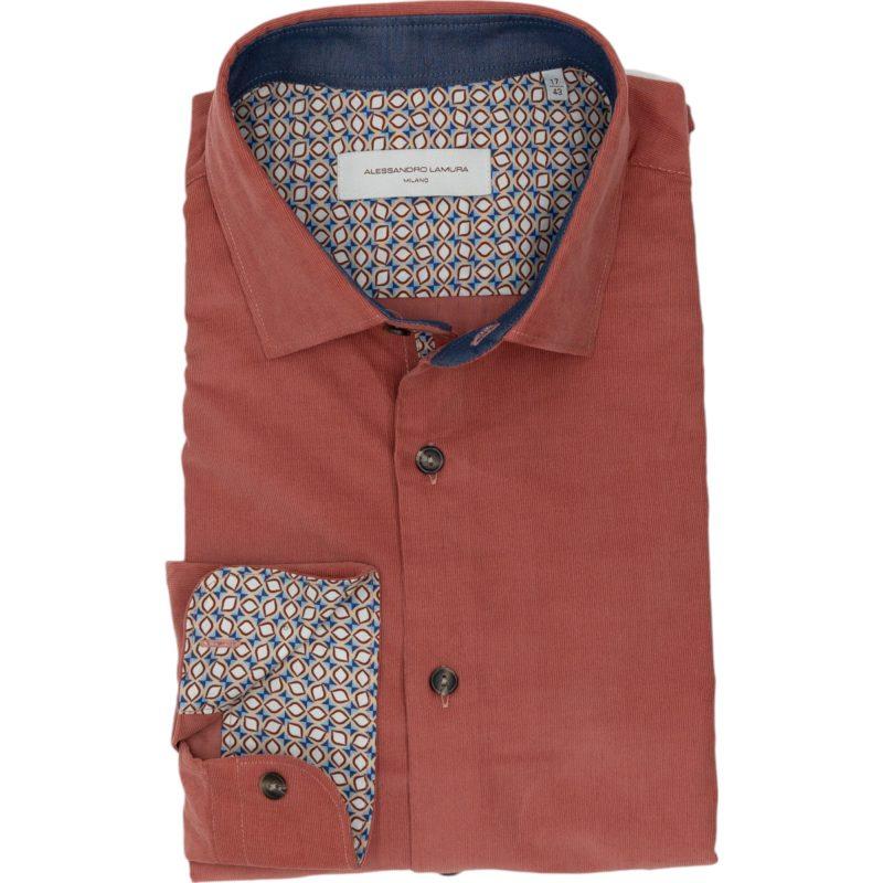 Alessandro Lamura Camicia Velluto Millerighe Ruggine Con Dettagli Interni Geometrici