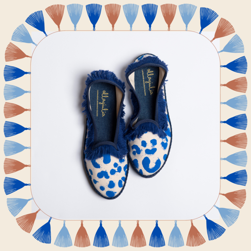 Allagiulia -Capsule Santorini- Friù Venezia Frangia CANVAS TIGROTTO BLUETTE