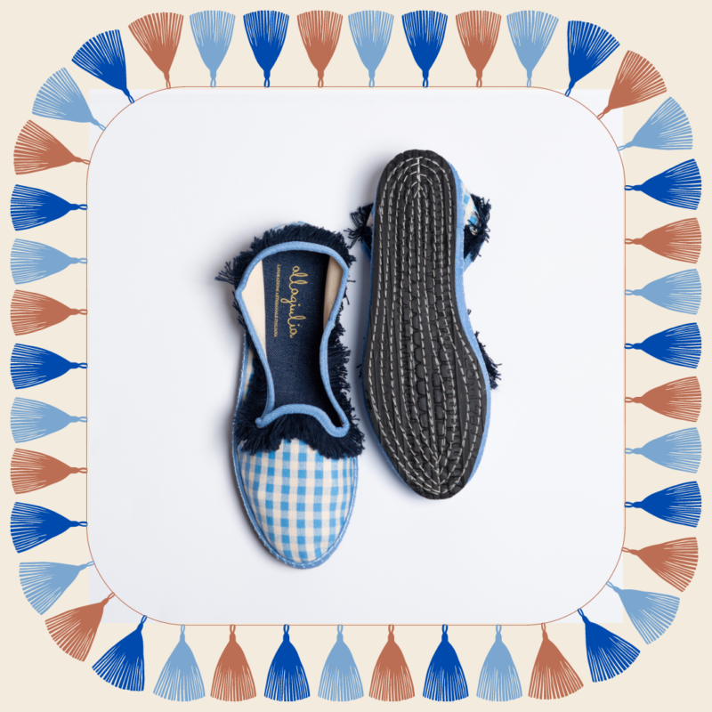 Allagiulia -Capsule Santorini- Friù Venezia VICHY AZZURRO Frangia BLU