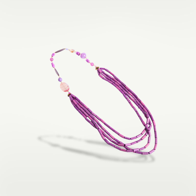 ALMALA COLLANA MULTIFILI WOOD | FUCSIA